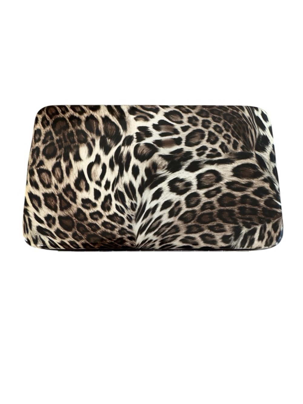 Leopard Print Hardshell Clutch Wallet Animal Print Card‎ Holder Gold Frame Case